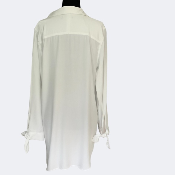 J Crew White Oversized Split Neck Tunic Tie Cuffs SZ S - Picture 3 of 12